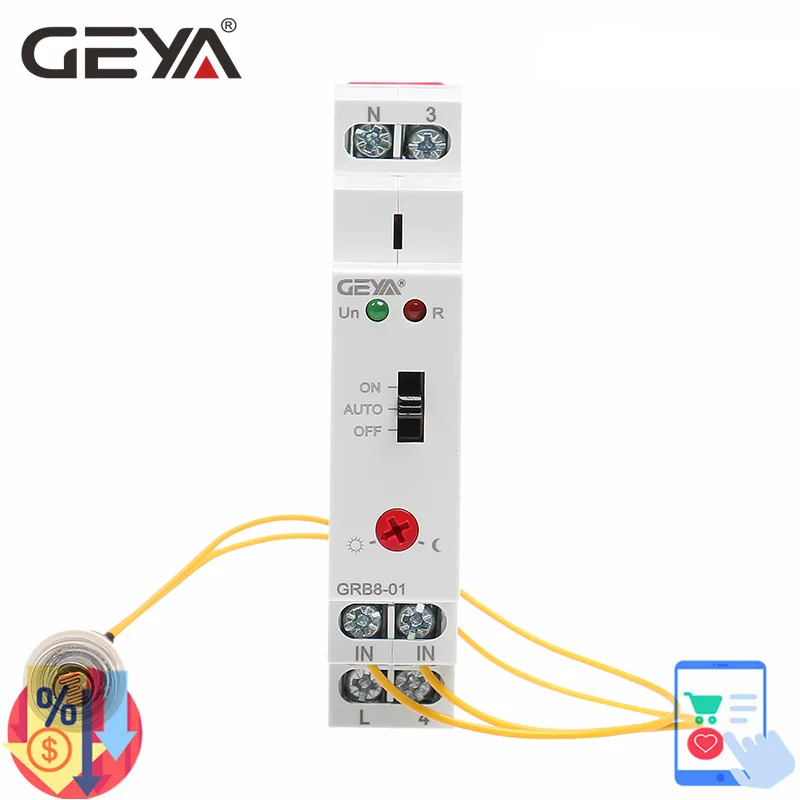 

GEYA GRB8-01/02 Переключатель сумерений на DIN-рейку Фотоэлектрический таймер Датчик освещенности Реле AC110V-240V Автоматическое реле включения и выключения
