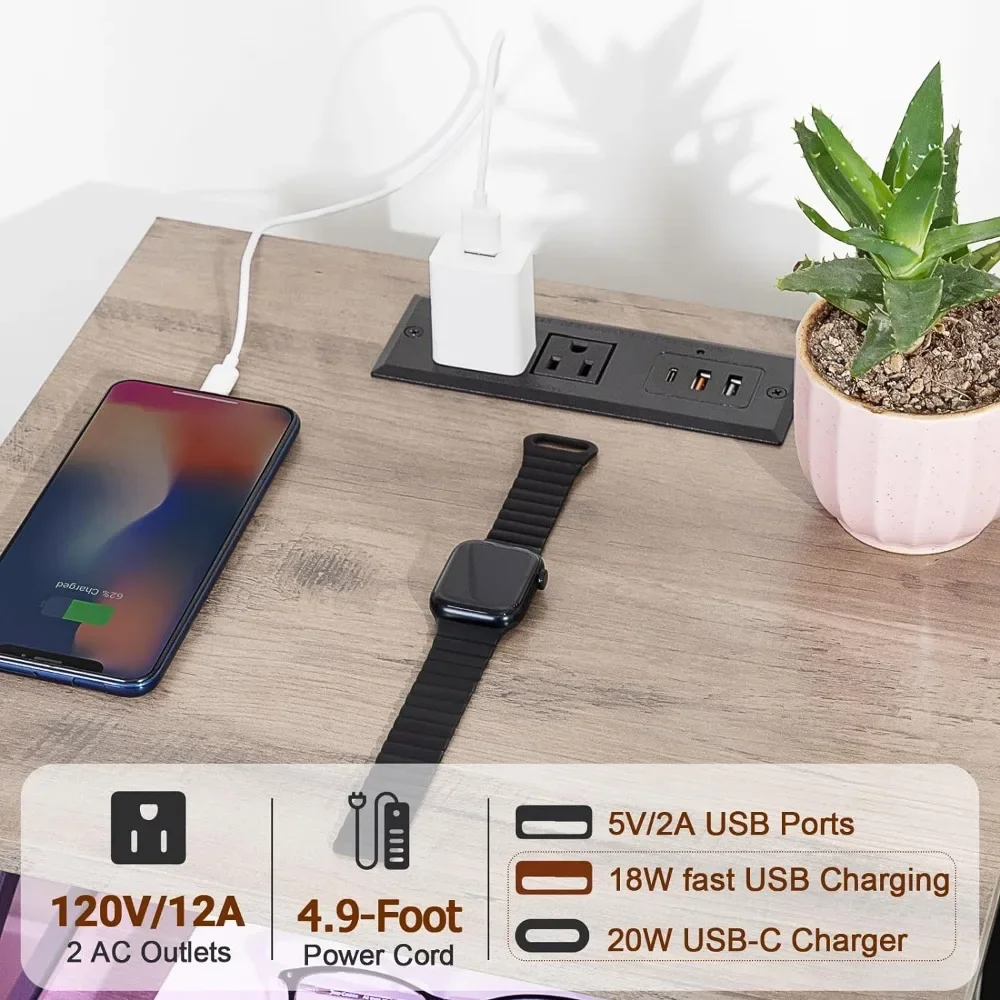 Светодиодный набор из 2 тумбочек столы для гостиной с зарядной станцией боковой