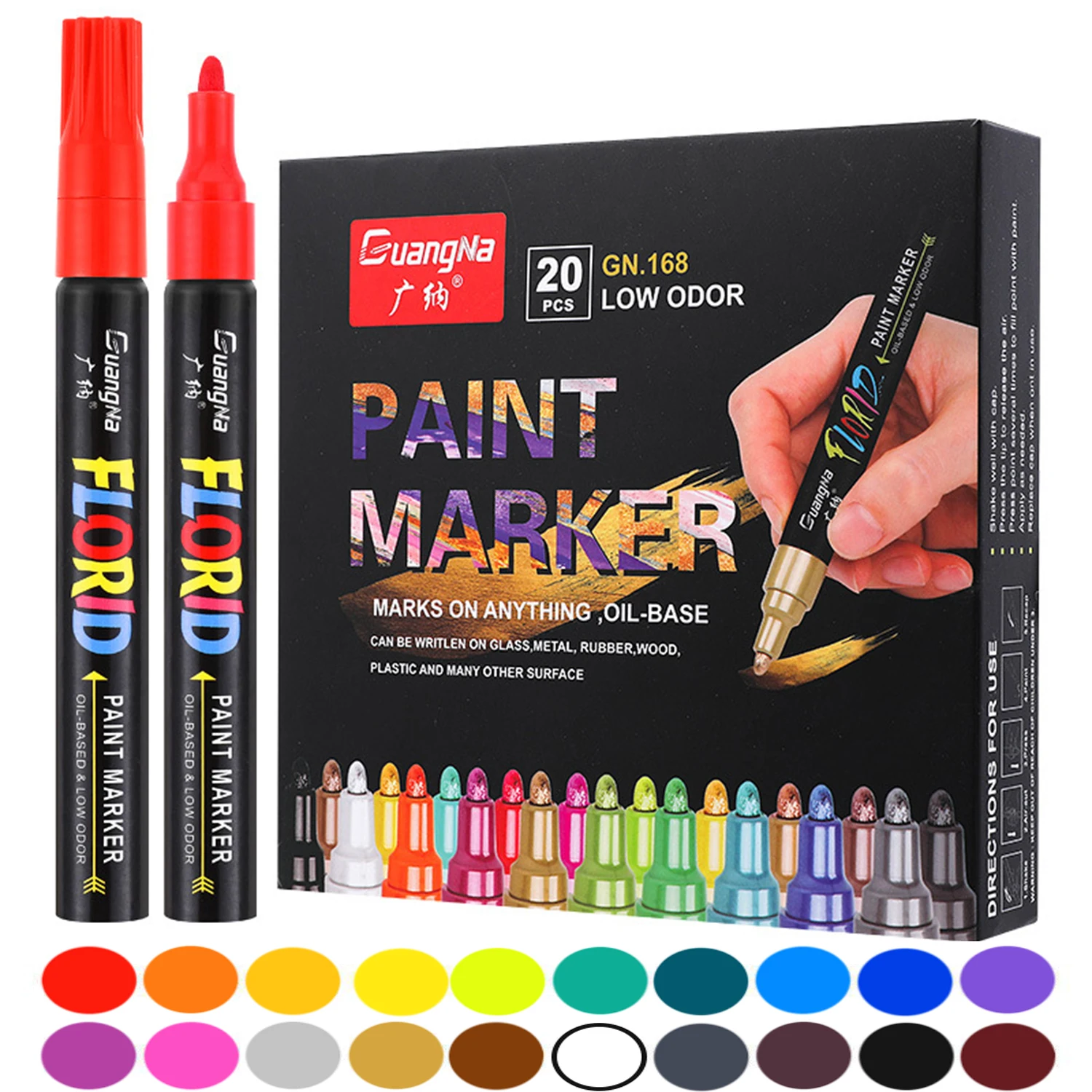 20 Color Acrylic Paint Pen 2.0mm Tip Art Marker Pens Oil Bas