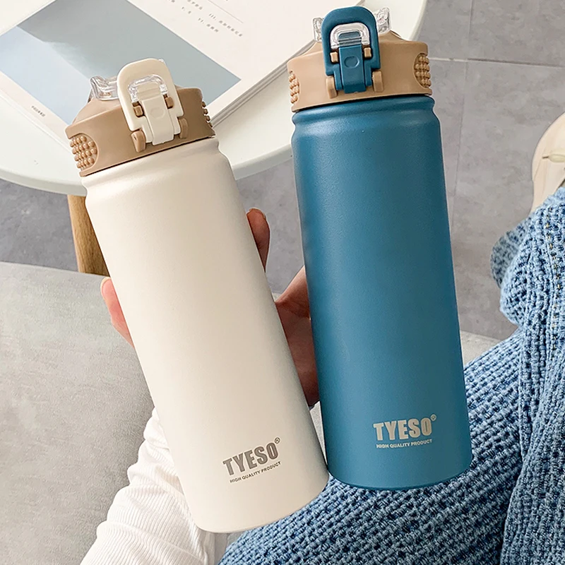 

750/530 ML Stainless Outdoor Sports Thermal Thermos Bottle with Straw Cup Large Capacity Portable Insulated Water Bottles