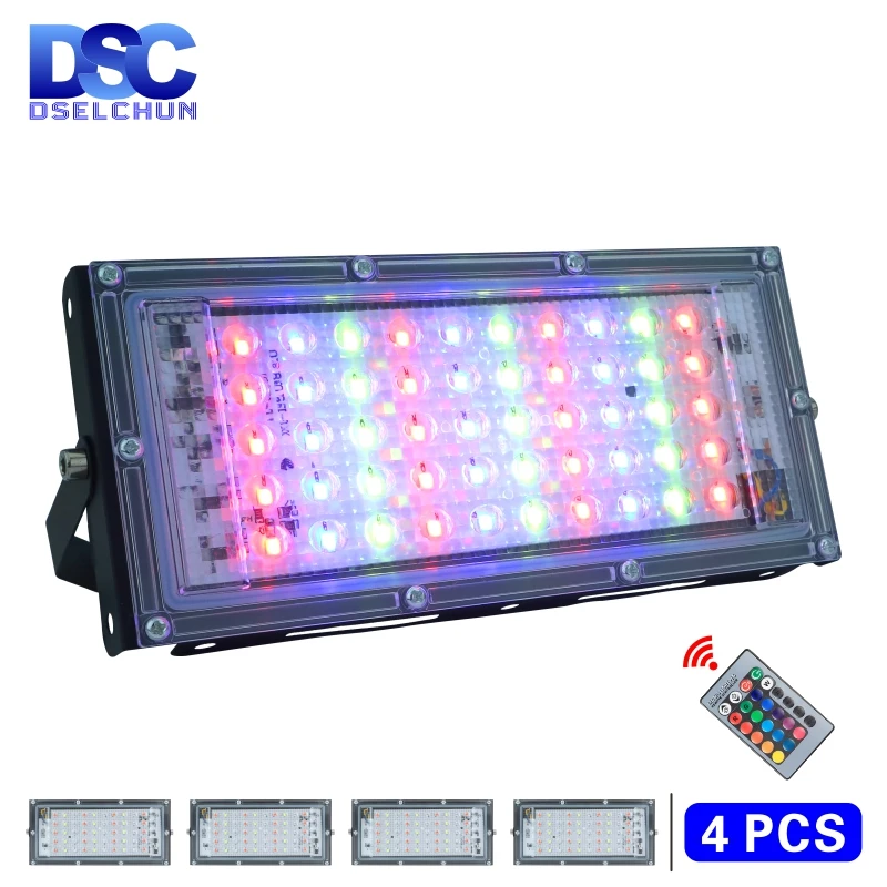 

Уличный светодиодный RGB прожектор с водонепроницаемым отражателем, 4 шт./лот, 50 Вт, 220 В переменного тока, IP65