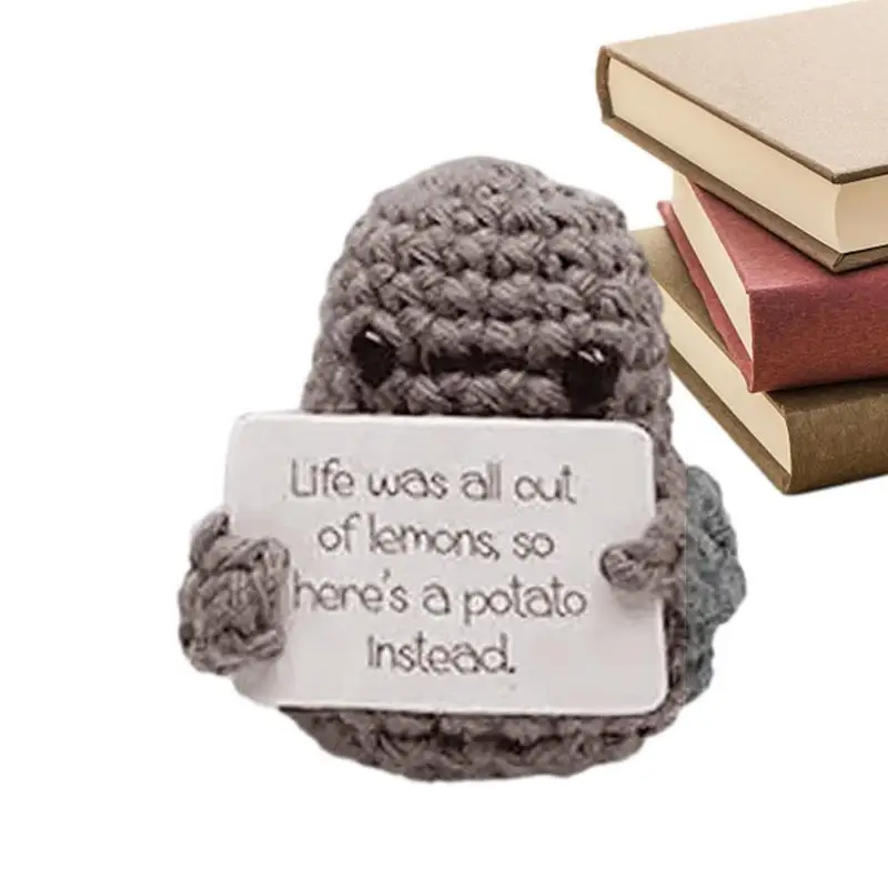 

Knitting Doll With Positive Card Stuffed Toy Wool Knitting Cute Potato Table Decorations Positive Potato Mini Dolls Knitted Doll