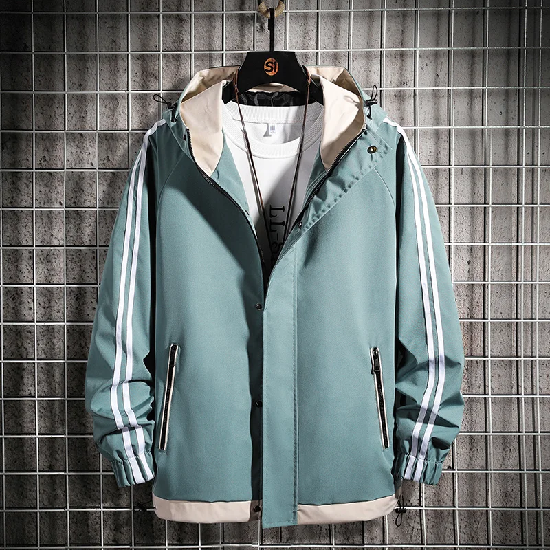 Ветровка мужская в Корейском стиле модная повседневная куртка полоску на молнии
