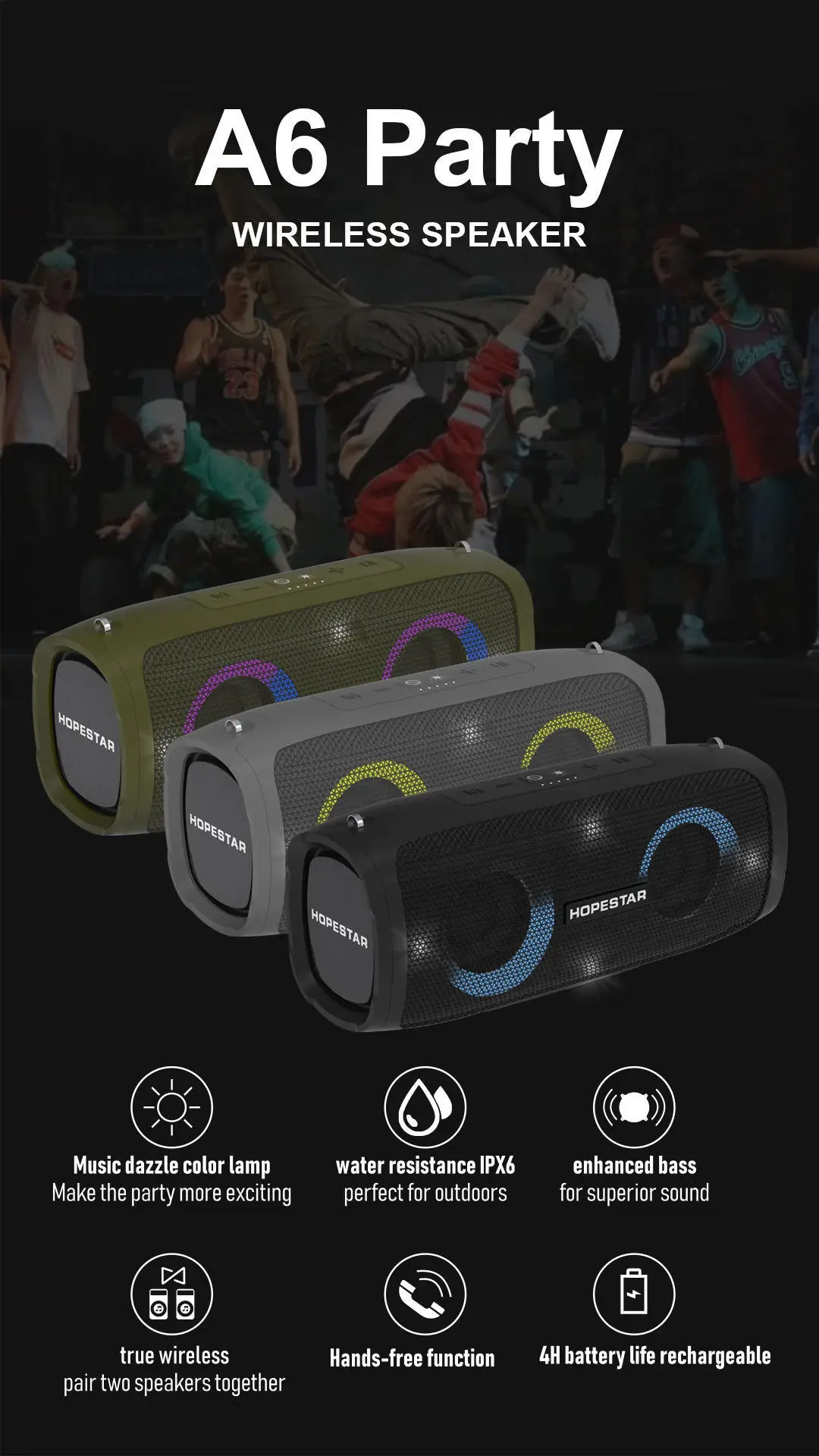 HOPESTAR A6party беспроводной Bluetooth динамик AC карта 30 Вт Высокая мощность 6000 мАч звуковая