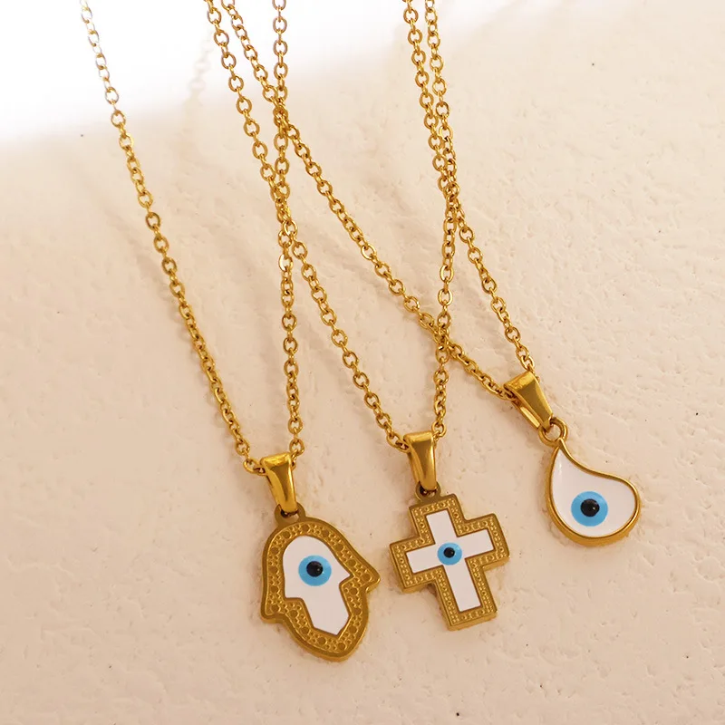 Ожерелье с круглой подвеской Счастливый глаз из нержавеющей стали