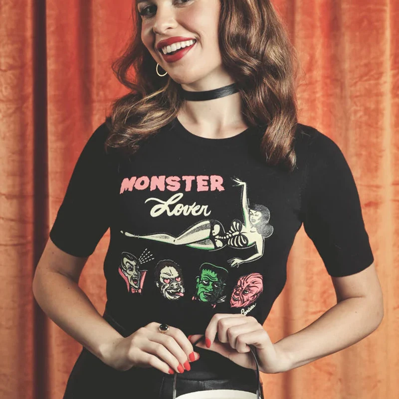 Женская хлопковая Футболка Monster Lover винтажная свободная футболка на Хэллоуин 90-х