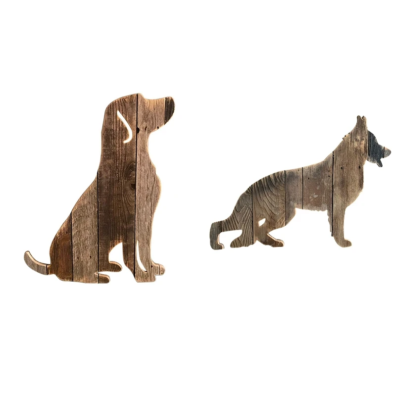 

2 Pcs Family Pet Crafts Wall Decoration Wood Splicing Dog Sculpture Ornaments For Home Wall Decor, A & E