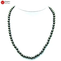 qingmos 6mm round natural black hematite magnetic necklace for women stone jewelry necklace 18 chokers collares nec6601