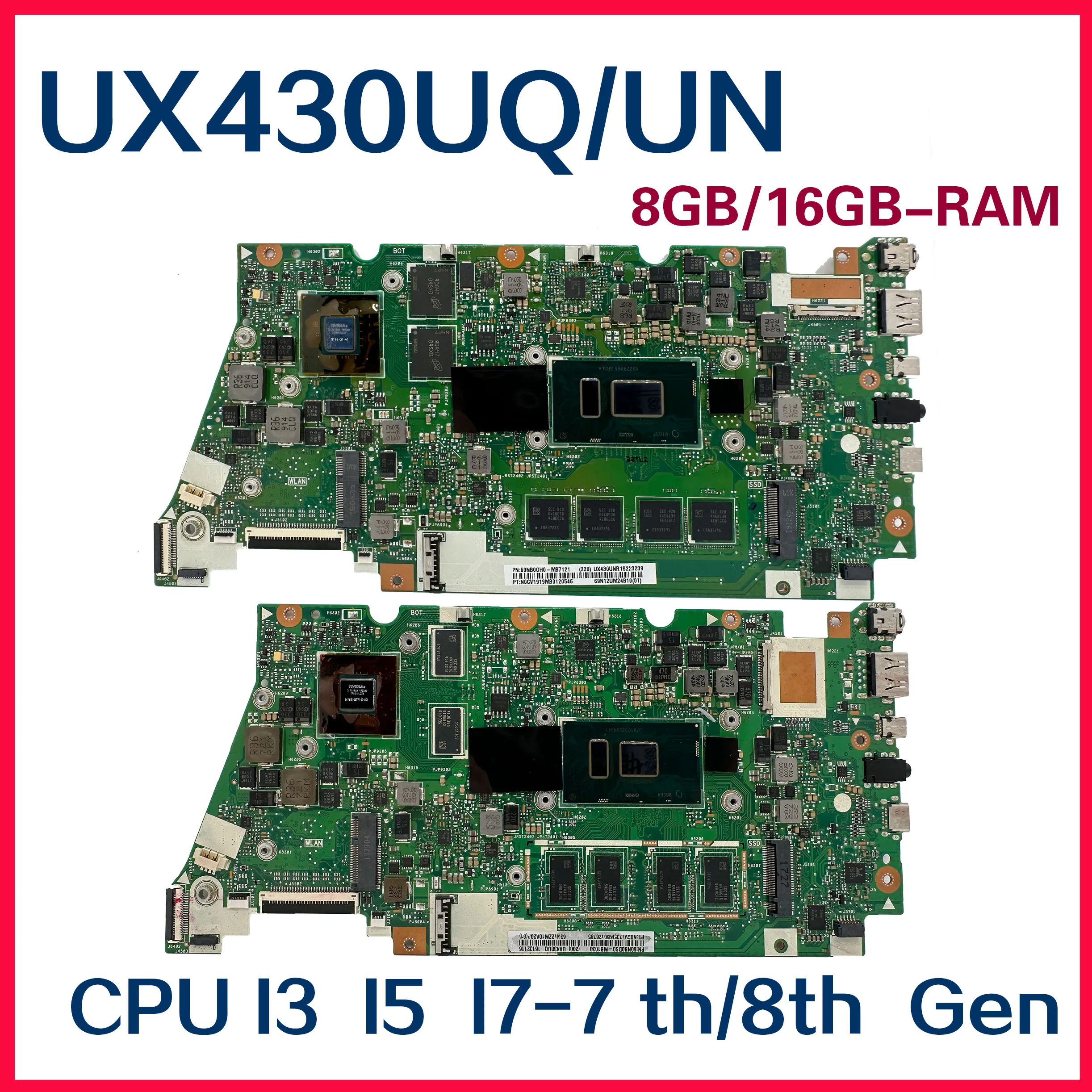 

UX430UQ Motherboard For ASUS ZenBook UX430UN UX430UA UX430UNR UX430UQK Mainboard 8GB 16GB I5-7200U I7-7500U I5-8250U I7-8550U
