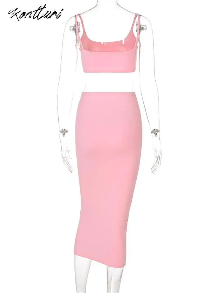 Летние повседневные однотонные облегающие комплекты Kontturi из 2 предметов женская