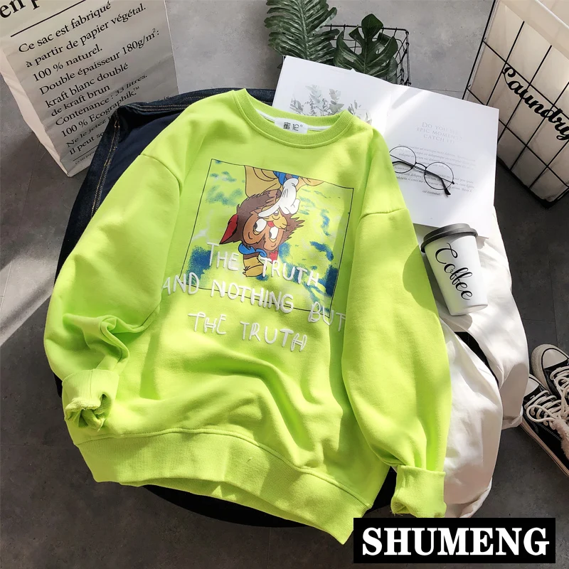 

Ulzzang Super Fire Женская хлопковая толстовка с буквенным принтом пальто оверсайз Свободный пуловер рубашки женские Мультяшные повседневные толс...