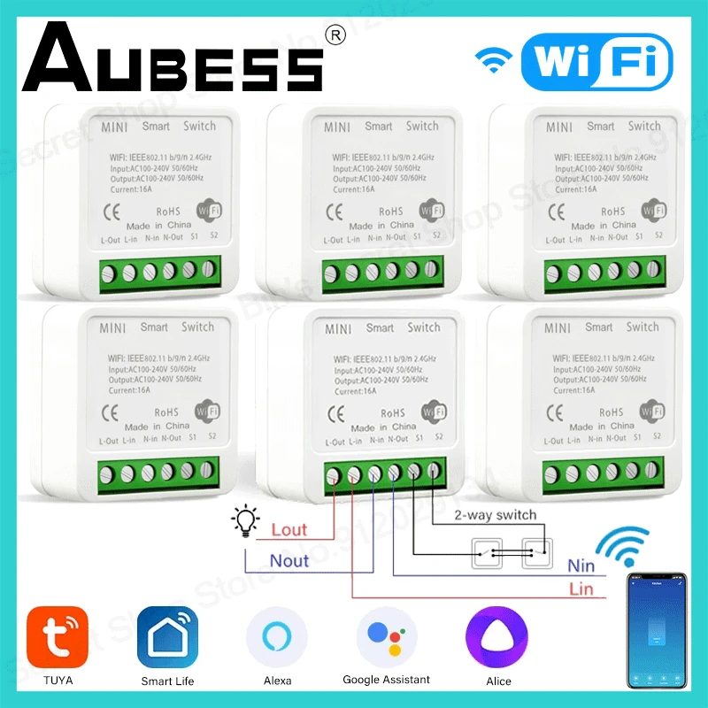 

Мини-модуль переключателя Tuya 16 А, двухрежимный умный выключатель с поддержкой Wi-Fi, работает с Alexa Google Home через Smart Life