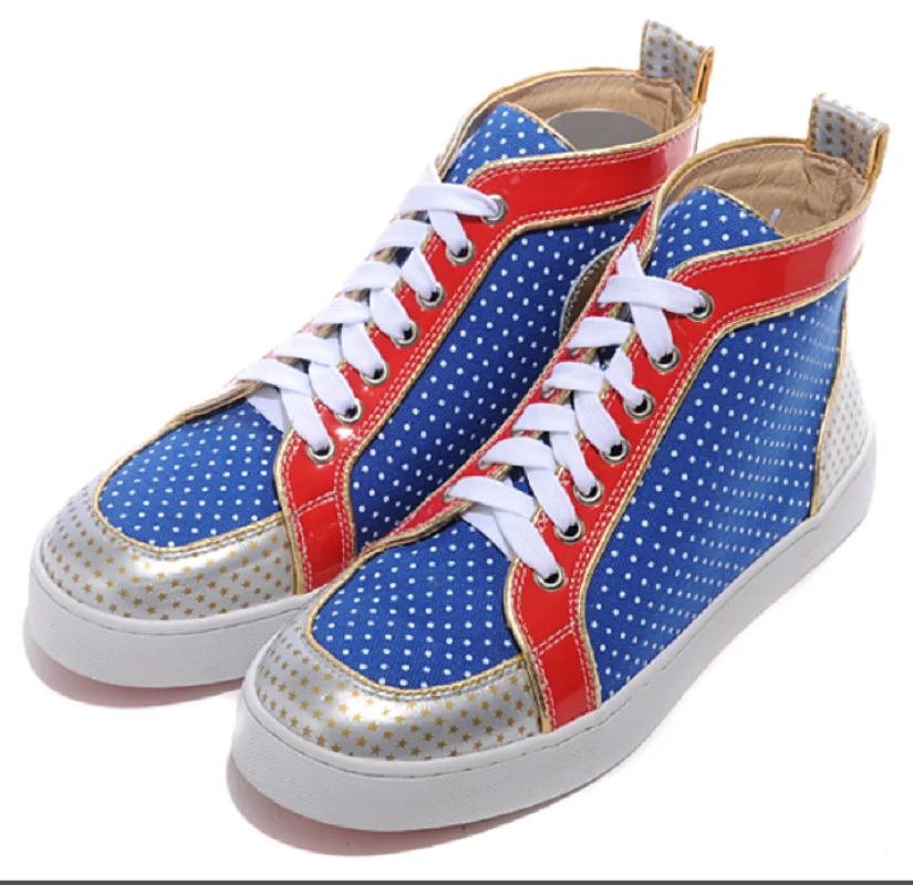 

Casual Blue Cloth Star Stitching Willow Nail High Top Lace Up Flat Shoes Sports Red Soles Lefu Shoes Fashion Men's Shoes
