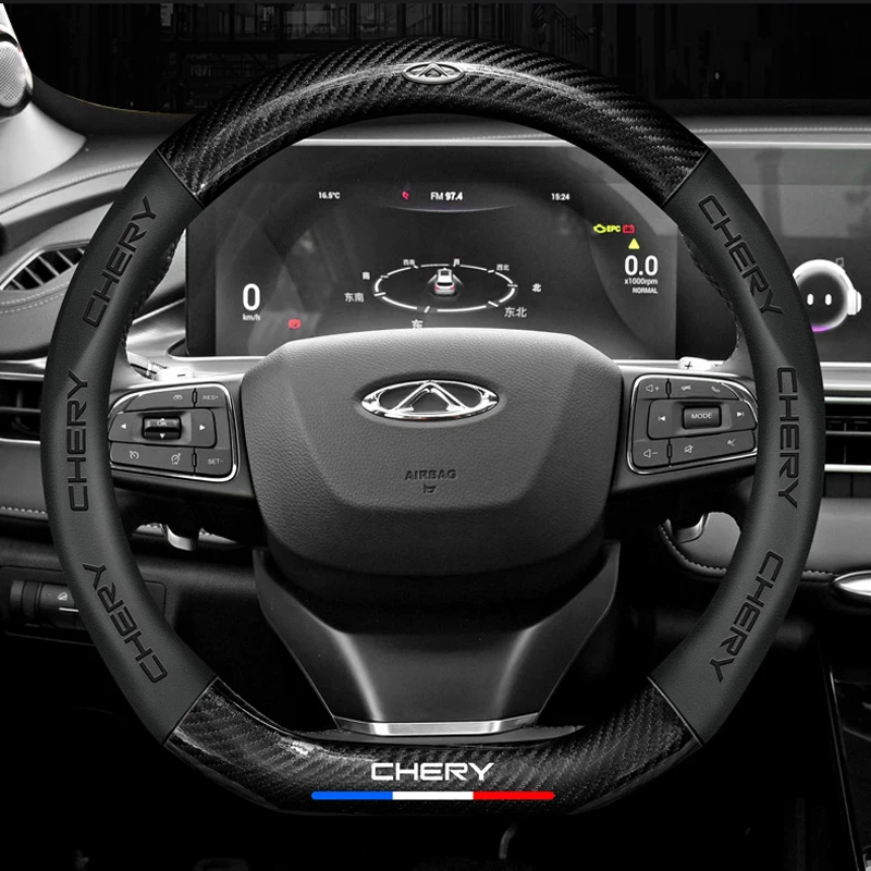 

3D Font Carbon Fiber Leather Car Steering Wheel Cover 37-38cm Fit For Chery Tiggo 8 Arrizo 5 Pro Gx 5x EQ7 Tiggo 7 Pro 2022