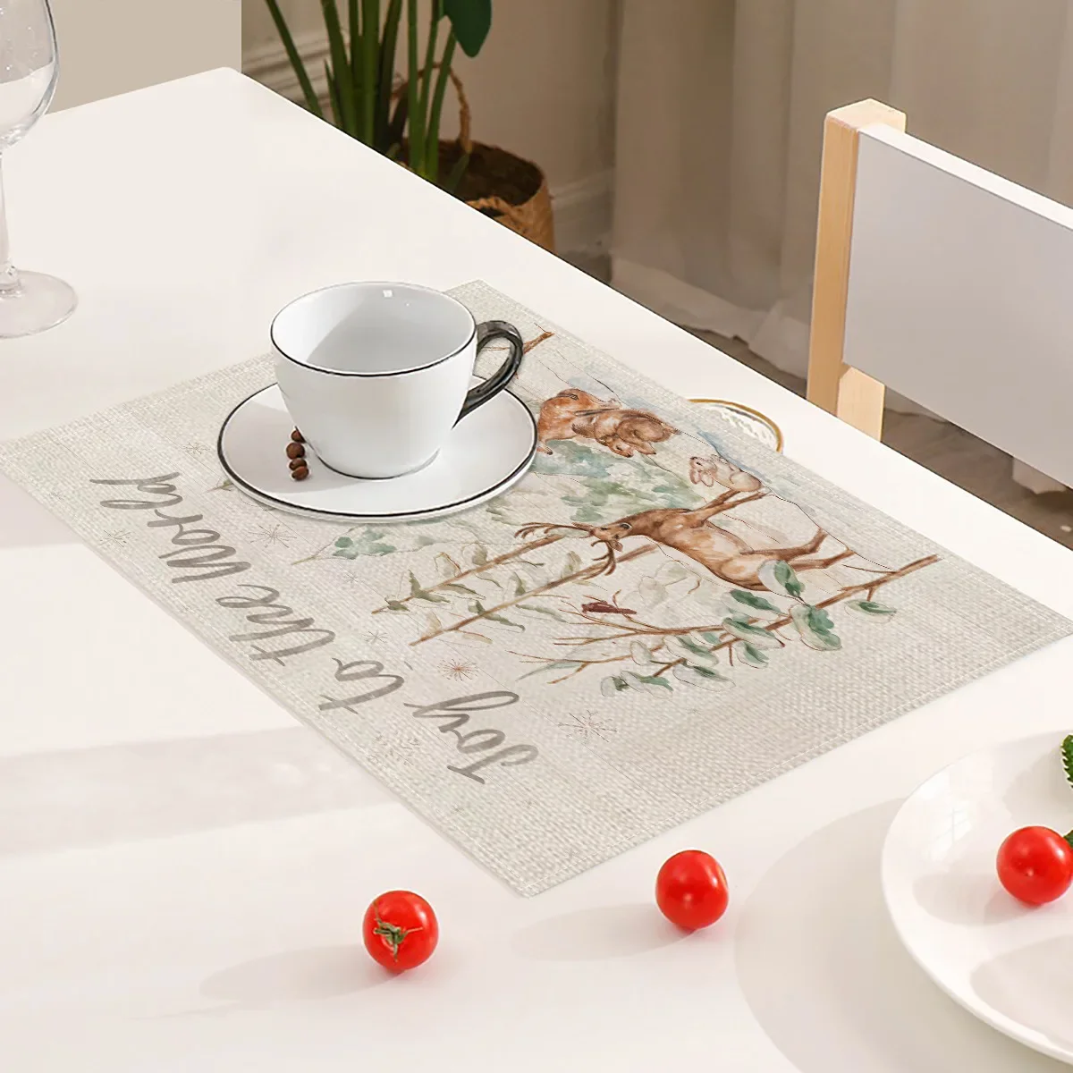 Christmas Tree Woven Placemats-100% Polyester Rectangular Machine Washable Water Resistant Durable Kitchen &amp Dining Table Mats