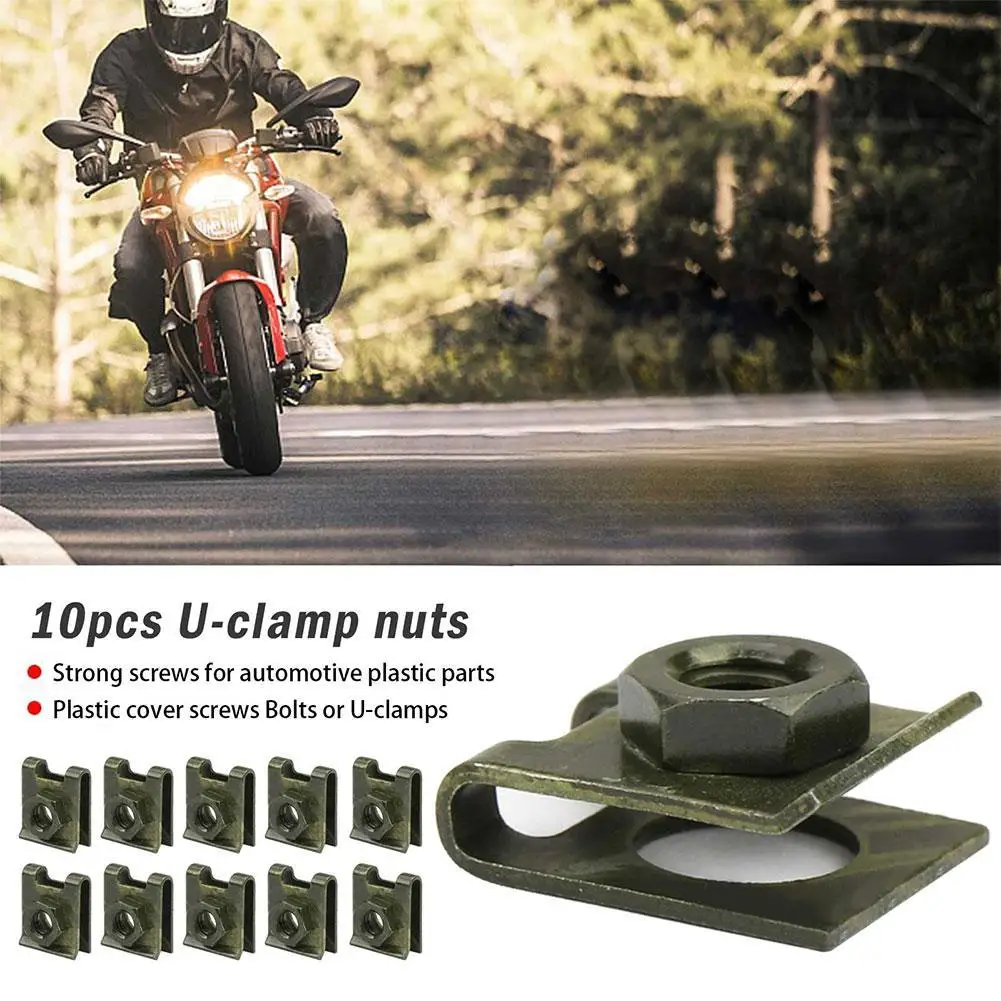 

10pcs U Type Clips With Nuts M6 6mm Armygreen Rustproof Anti-rust For Car Motorcycle Scooter ATV Moped Plastic Cover Screw Bolt