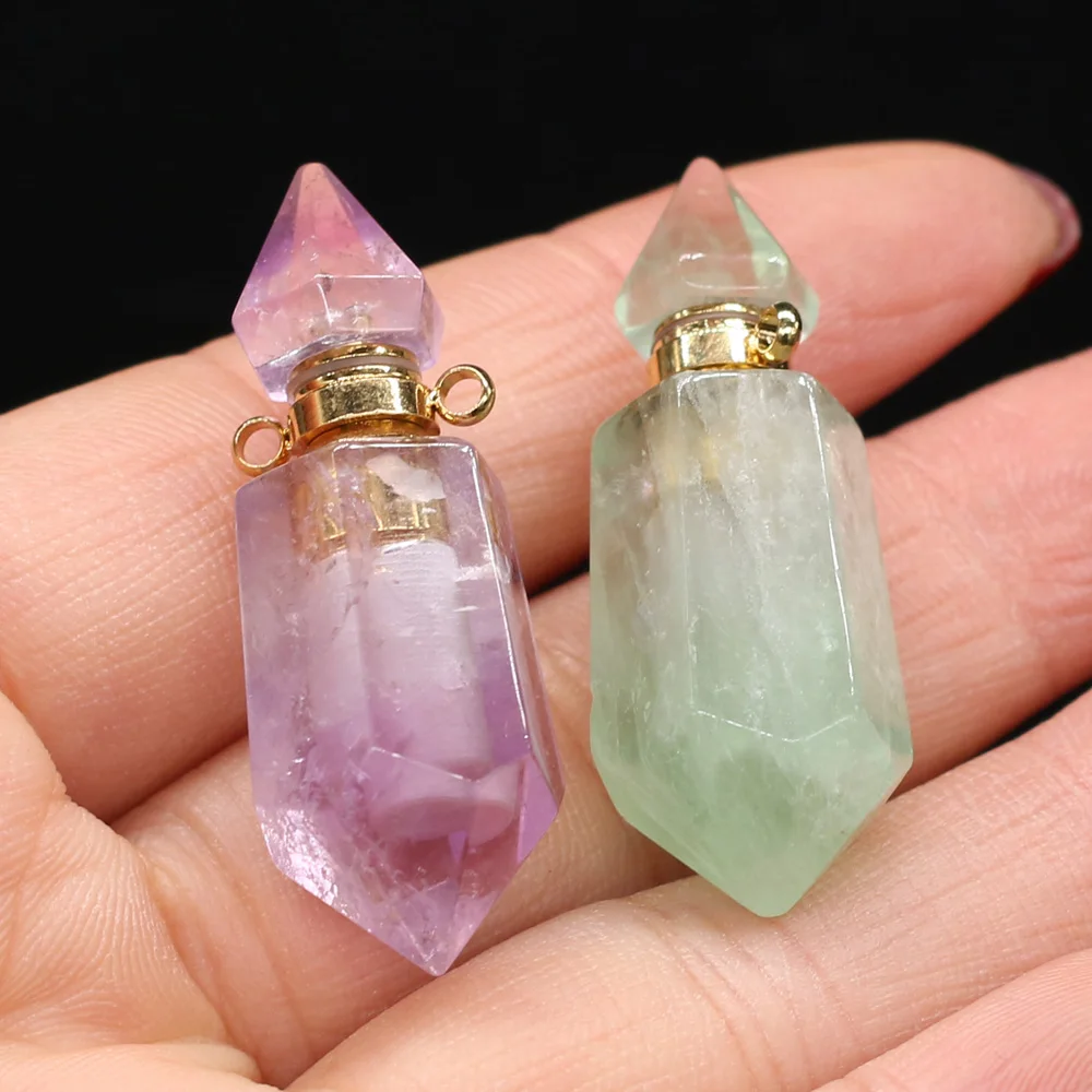 

Natural Stone Perfume Bottle Pendant Section Amethysts Tiger Eyes Ston Jewelry Making DIY Necklace AccessorIes Size15x40mm