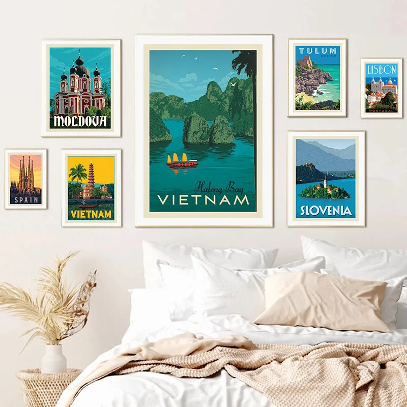 

Spain Mexico Thailand Lisbon Travel City Poster Canvas Painting Beach Wall Art for Living Room Decoration Home Decor Picture