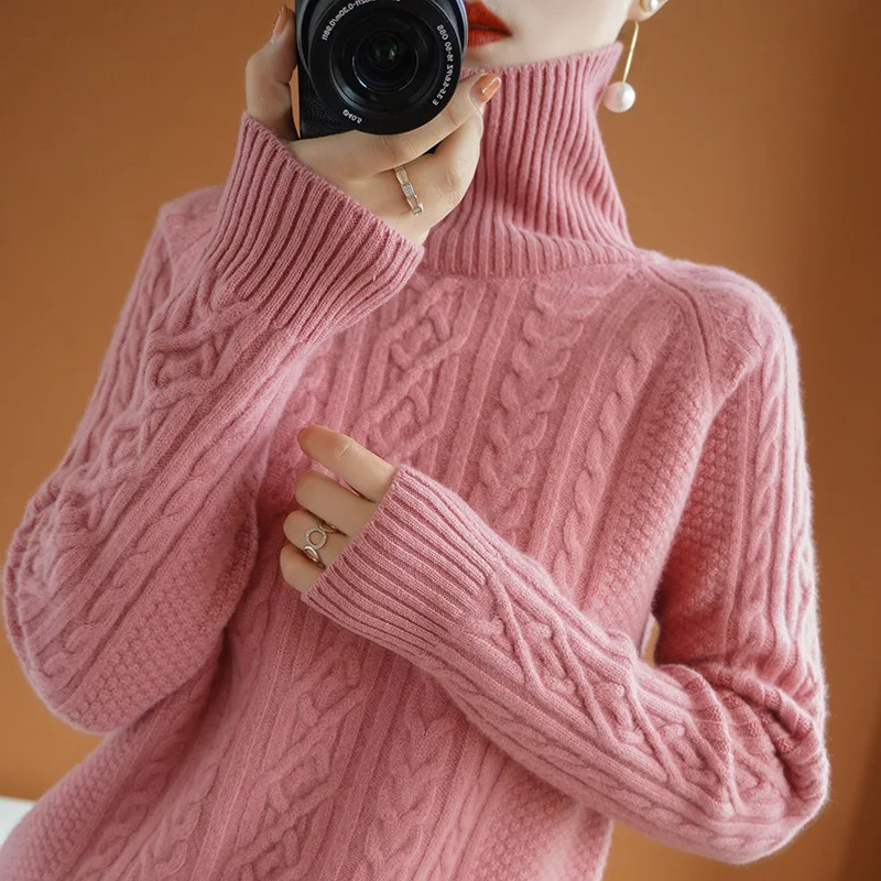 

Long sleeved casual high neck winter solid color sweater gray