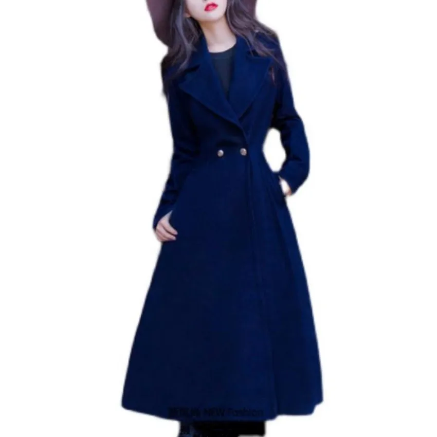 Fashion Winter X-long Woolen Overcoat Women High Waist Big Swing Wool Blends Coat Plus Size 3XL