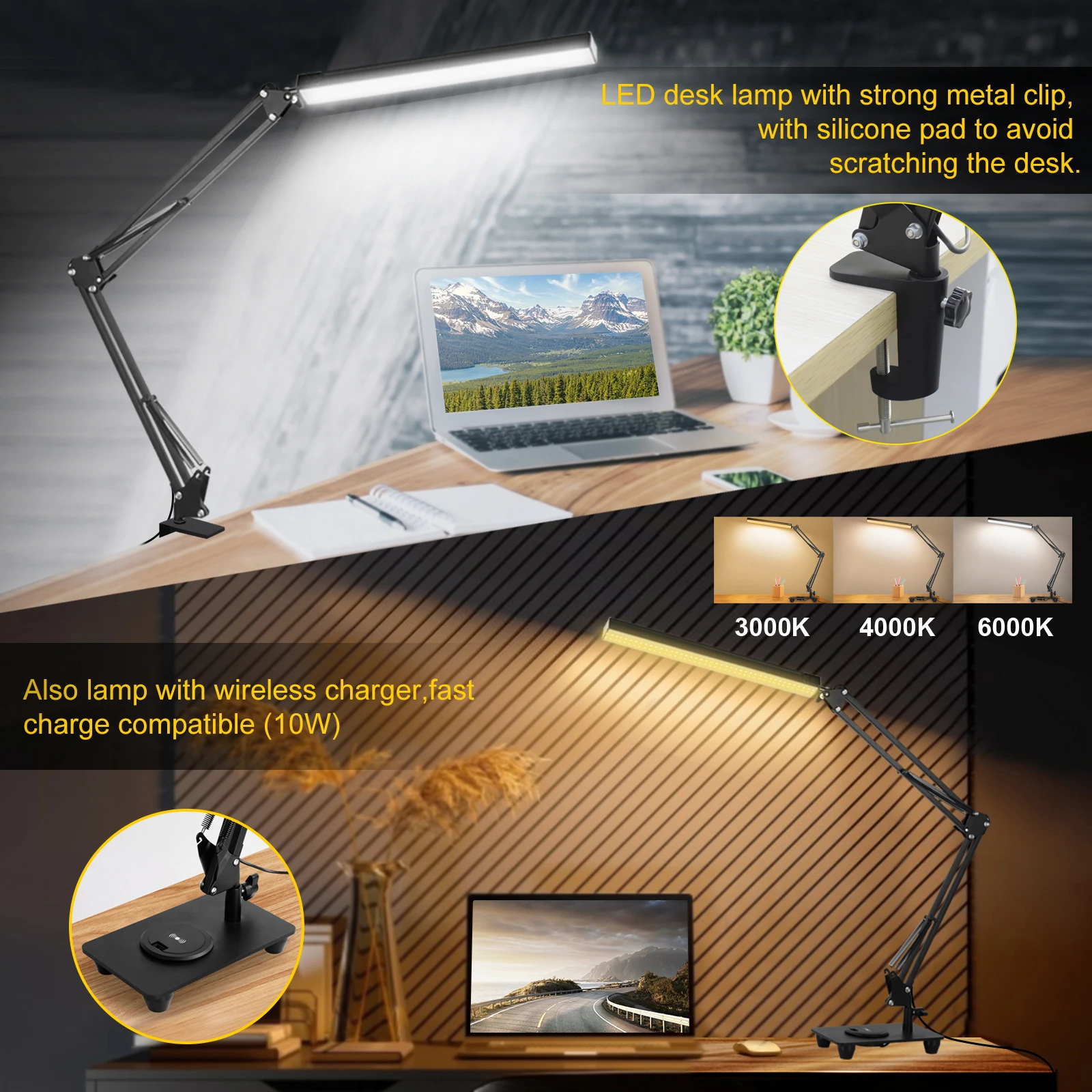 NEWACALOX Светодиодная настольная лампа с беспроводным зарядным устройством