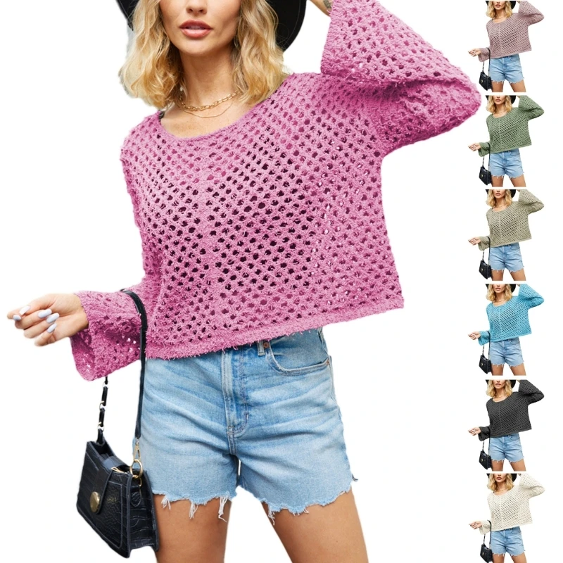 

Casual and Women's Crewneck Knitted Sweater Long Sleeve Pullover Tops Dropship