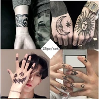 25pcset dark gothic finger arm temporary tattoo stickers men women neck black waterproof line english cool art faux tatouage