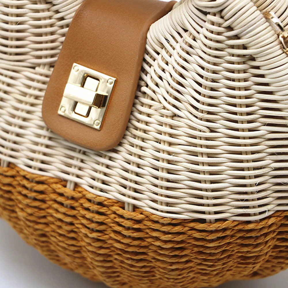 Bohemian Straw Bags for Women Brands Panelled Rattan Bag Women Handbags Summer Shell Beach Bag Chains Crossbody Bags Boho Tote