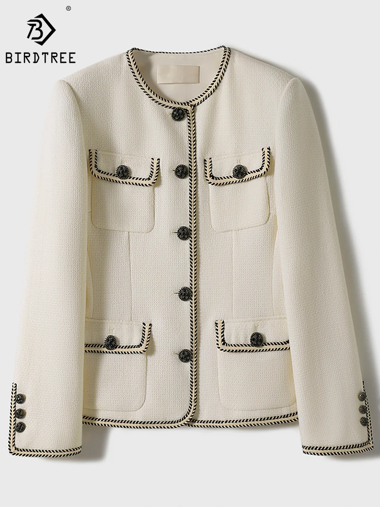 

Винтажное пальто из овечьей шерсти 44.3%, осенне-зимнее пальто с круглым вырезом и длинными рукавами, свободное универсальное однобортное Женское пальто C39331QD