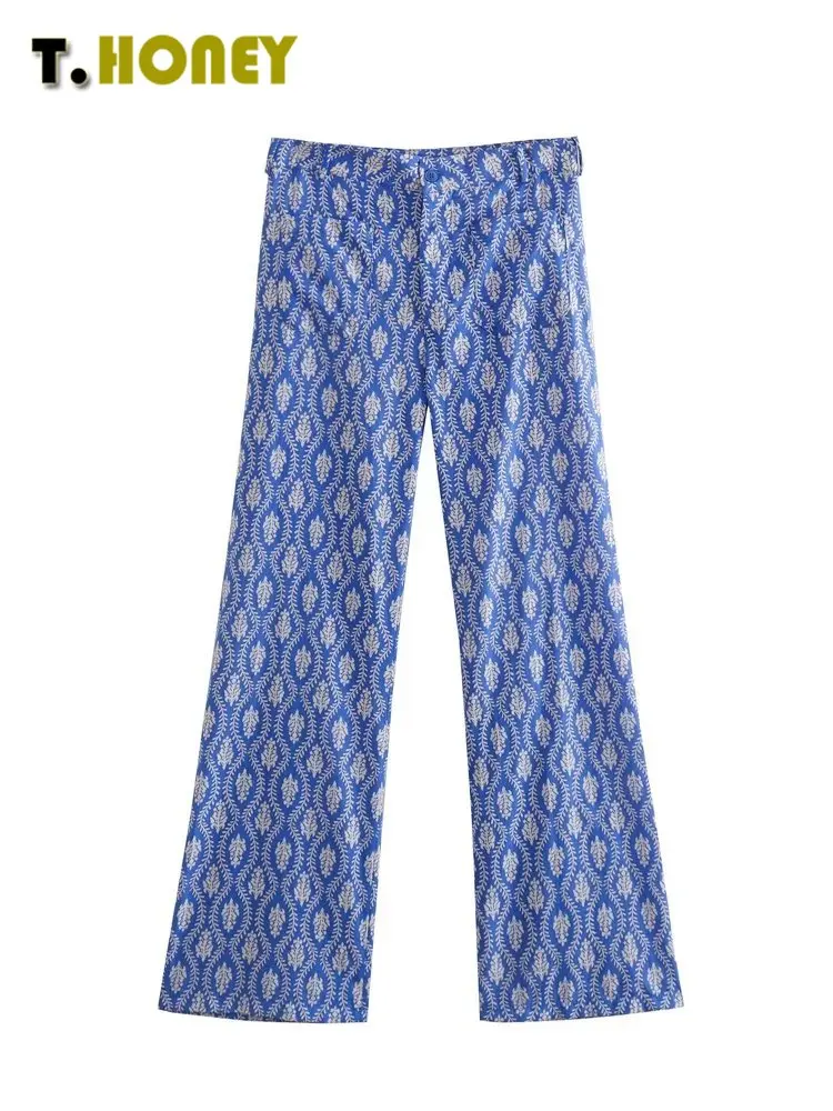 

TELLHONEY Women Fashion Print With Pockets Front Buttons Design Trousers Female Loose Straight Thin Pants