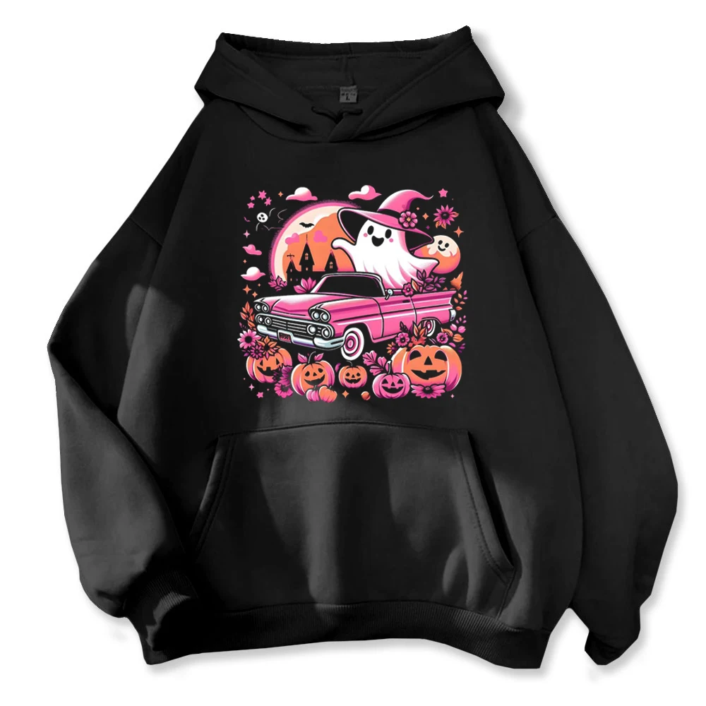 Толстовка на Хэллоуин со страшным автомобилем и призраком-с розовыми автоматами