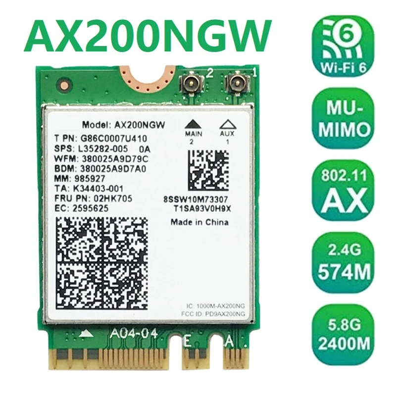 

Карта беспроводного адаптера Wi-Fi AX200 AX200NGW M.2 NGFF Bluetooth 5,0 Wi-Fi 6 2,4G/телефон 802.11Ac/Ax