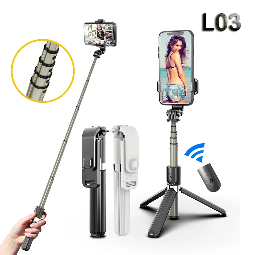 

New L03 wireless 3 In 1 mini 360 degree handheld telescopic camera mobile tripod flexible selfie stick For IOS Android Phone