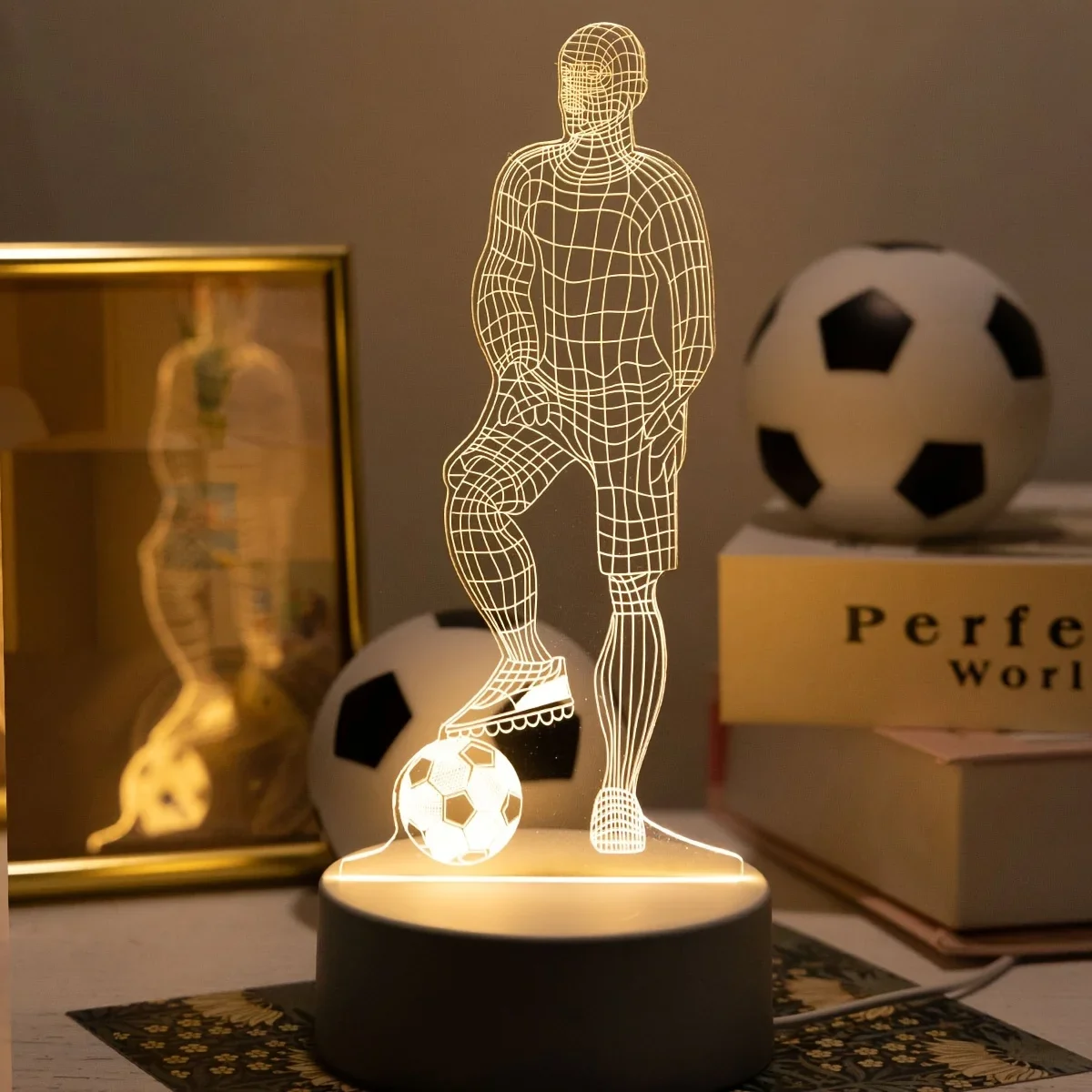 1PC Football Player Shaped Table Lamp with 3D Acrylic Board USB Interface Indoor Night Light Bedroom Bedside Decoration |