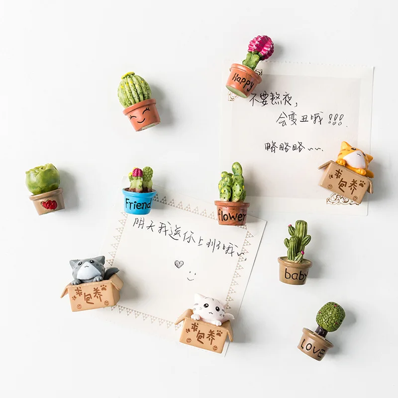 

Mini Three-dimensional Cactus Fleshy Refrigerator Stickers Small Ornaments Resin Message Stickers Photo Stickers Magnets Decor