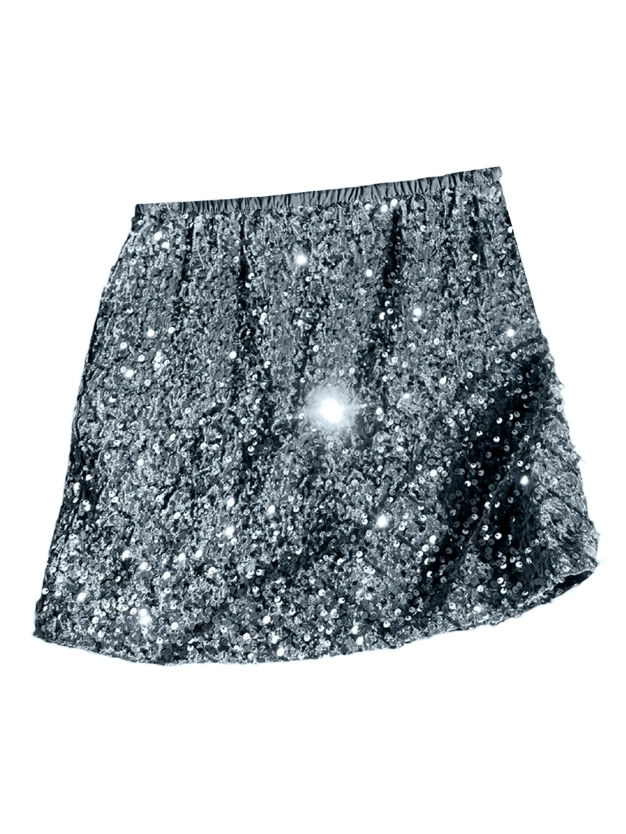 

Women Shiny Sequins Skirt Elastic Summer Casual Mini Skirt for Beaches Club Streetwear