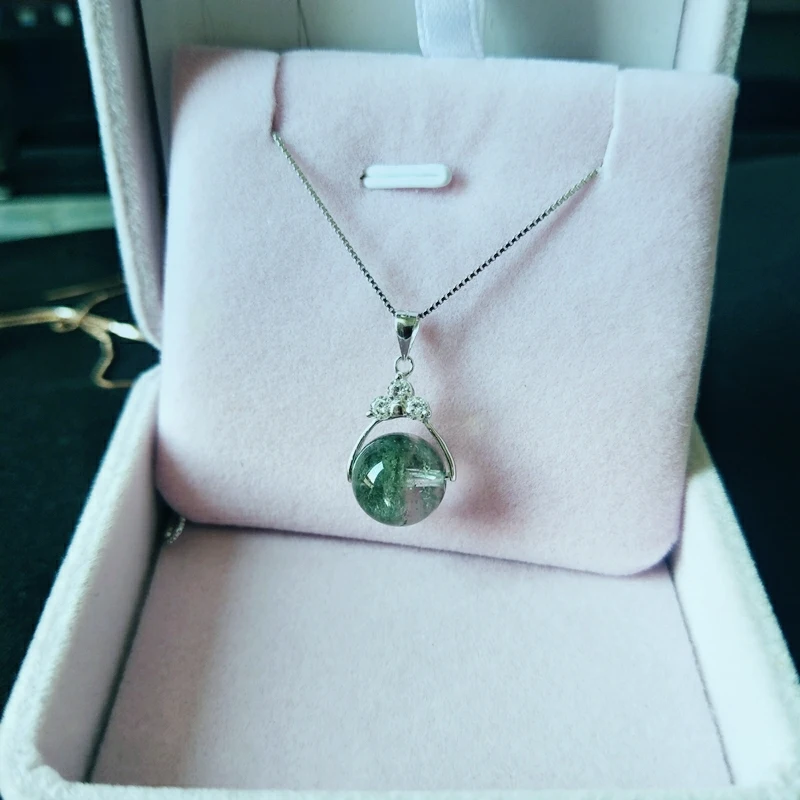 

Natural Green Ghost Phantom pendant Necklace Crystal Quartz Specimen Healing Stone Phantasma, a gift to her Ladies Charm Jewelry