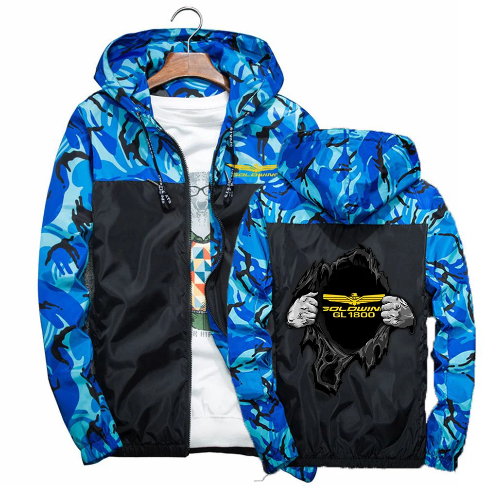 

2022 GOLDWING GL1800 Spring Jacket Men Windbreaker Camouflage Leisure Hooded Luminous Zipper Print Streetwear Coats Tops