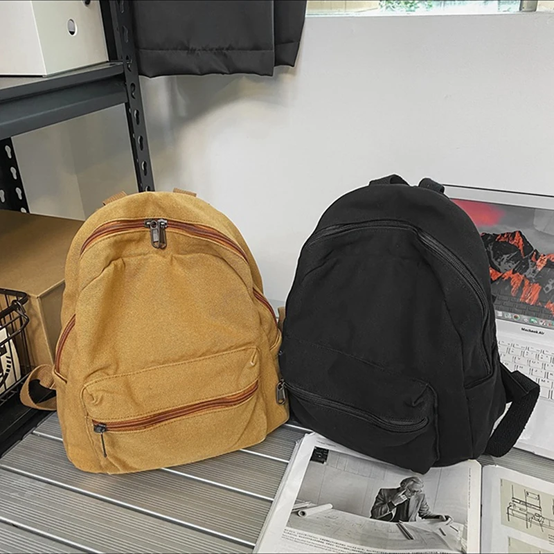 

Маленький холщовый винтажный рюкзак, новинка 2023, простые унисекс женские и мужские сумки для девочек-подростков, Молодежный Однотонный женский мини-рюкзак