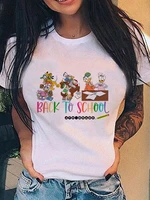 disney casual womens tshirt 2022 daisy and donald duck back to school print pattern lady tops cotton crew neck female clothing