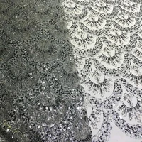 popular shiny sequins beaded lace embroidered tulle fabric high quality african nigerian wedding dresses material for women gown
