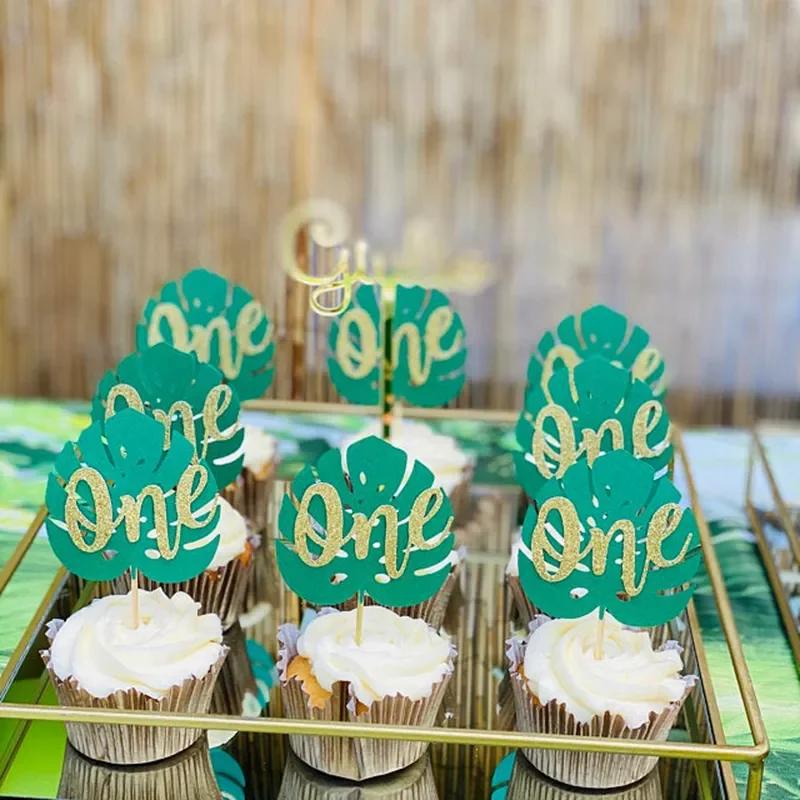 

Wild One Kids 1st Birthday Party Palm Leaf One Cake Topper Baby First one year old Birthday party Cake Decor Jungle Safari Party