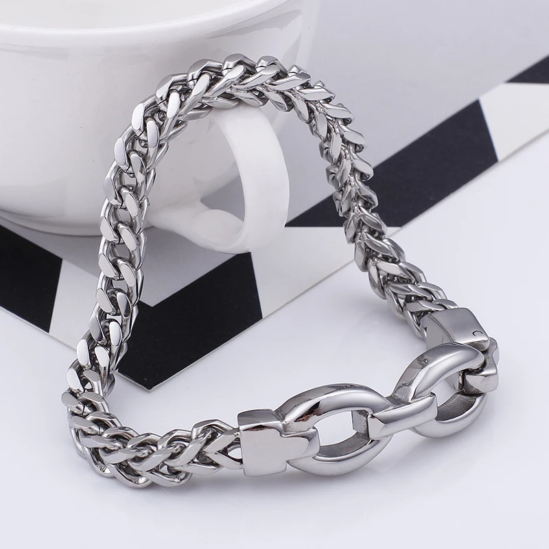 

Trendy Silver Color Braided Link Chain Stainless Steel Men's Bracelets Vintage Jewelry For Men
