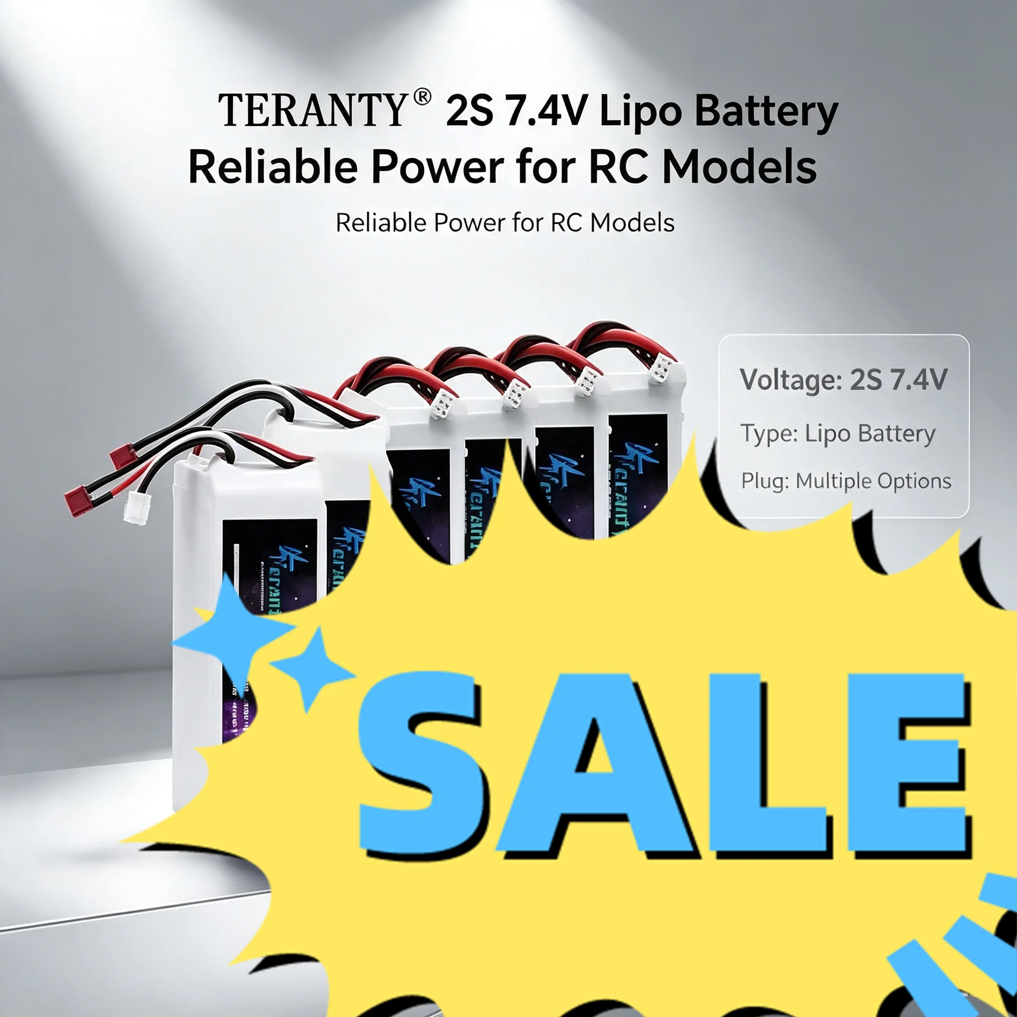 Фото Аккумулятор TERANTY 2S Lipo 7.4В 1500/2200/2700/3000/3300/4200/5200/6000/6800/7800/8800/10400мАч для радиоуправляемых моделей игрушек, самолетов, лодок, автомобилей. №1