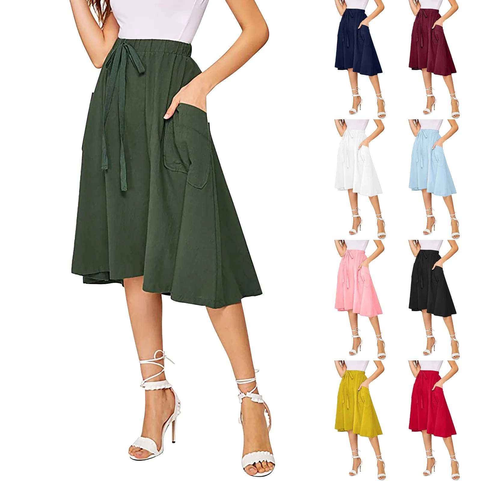 

Gothic Y2K Vintage Midi Skirt Women Summer Pleated A Line High Waist Skirt Pocket Irregular Aesthetic Sexy Skirts 2023 New