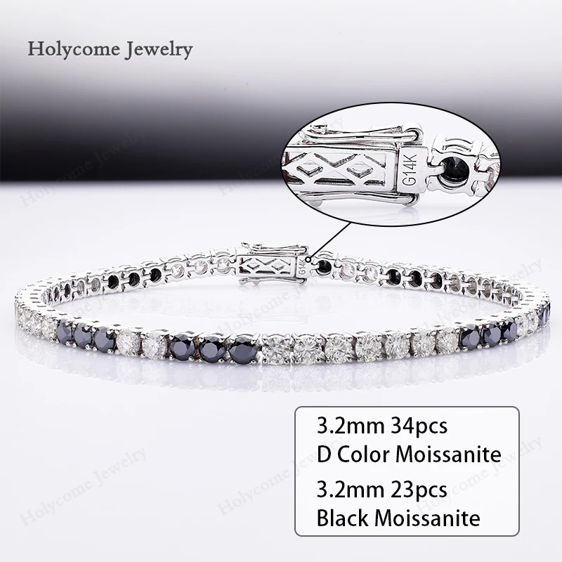 Браслет Holycome с круглым муассанитом D VVS1 черный Муассанит серебро 925 пробы белое