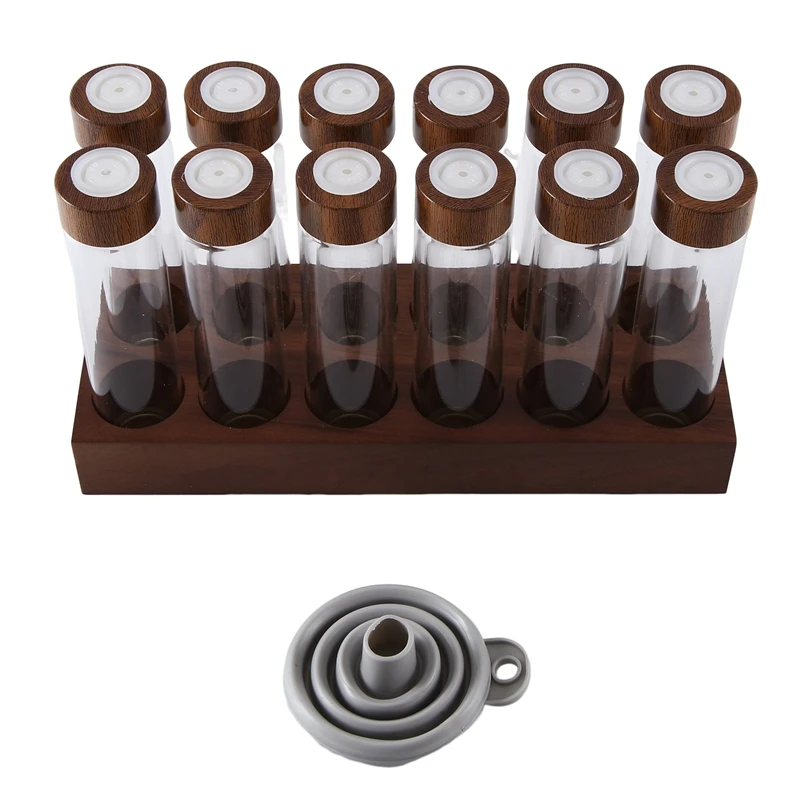 

12PCS Coffee Bean Storage Tubes Coffee Bean Cellar Wooden Display Stand And Funnel Espresso Parts