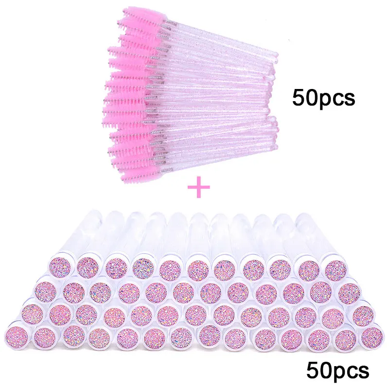 ZXZZS  50Pcs/Lot Wholesale Eyelash Mascara Wands With Tube Glitter Empty Lash Spoolie Brush Containers Eyelash Applicator Case