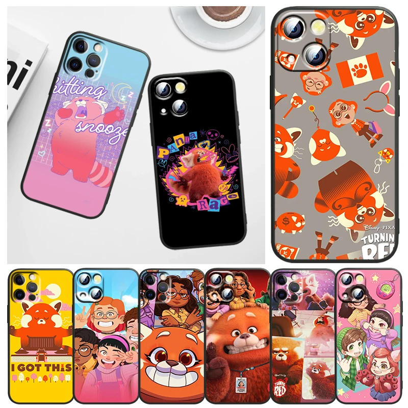 

Phone Case For Apple iPhone 14 13 12 11 mini 8 7 6 XS XR X SE 2020 Pro Max Plus Funda Disney Turning Red Black Cover