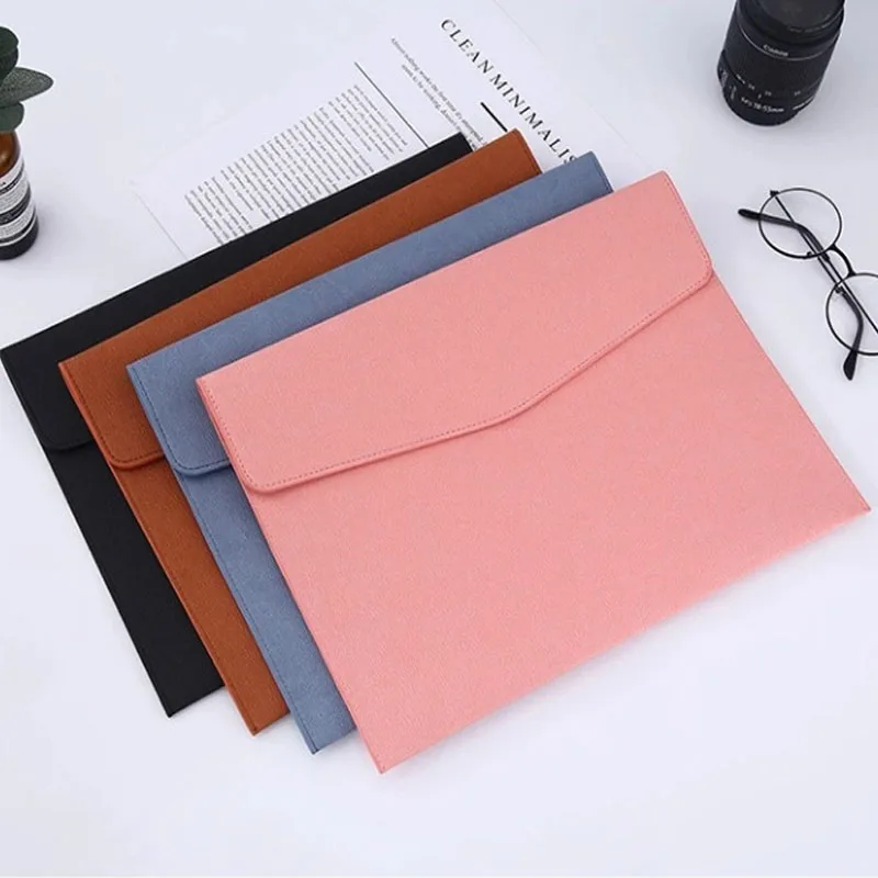 

A4 PU Leather Snap Closure Document Organiser Stationery Dustproof Business Office Lightweight Large Capacity File Folder